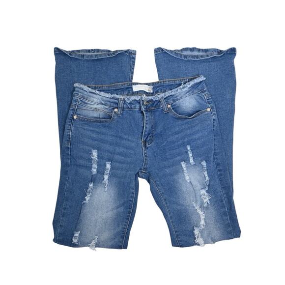 Celebrity Ace Womens 7/28 Distressed Flare Jeans - Picture 4 of 10